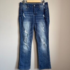 Wallflower Women's Distressed Denim Faded Stretchy Jeans Blue Size 7 Casual